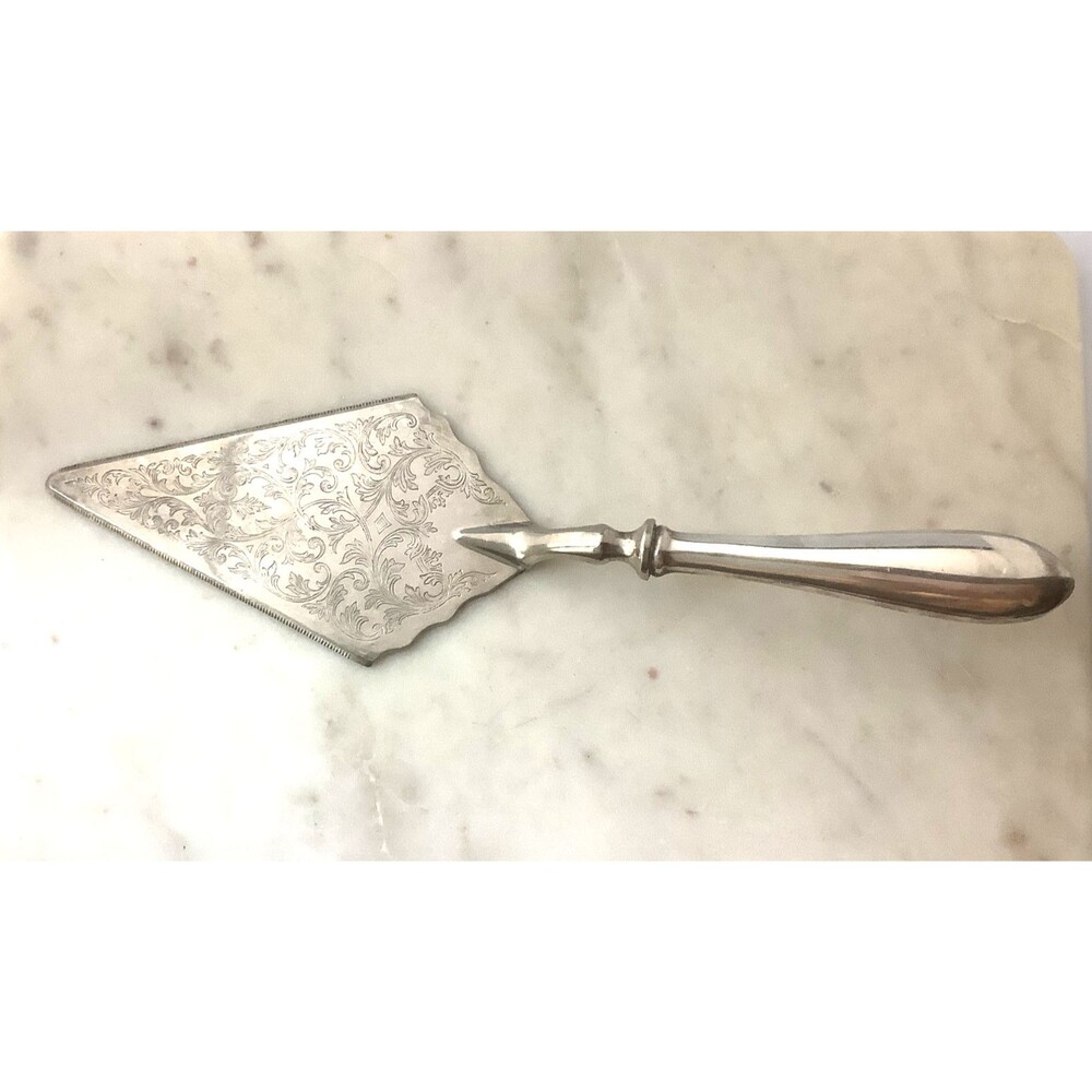 Sterling Silver Handle Cake Pie Italy Floral Etched Italy Wedding Cake Server